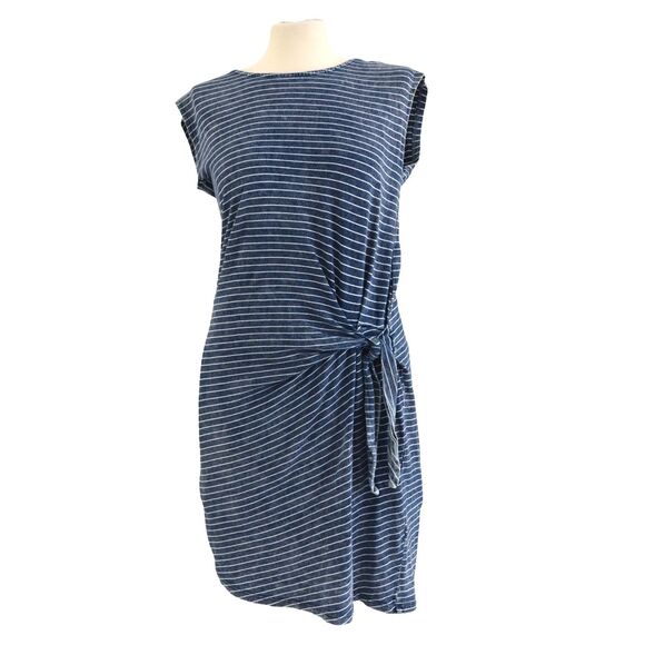 JANE AND DELANCEY Blue Indigo Faux Wrap Dress XS Cap Sleeve Stretch Distressed - Picture 1 of 10